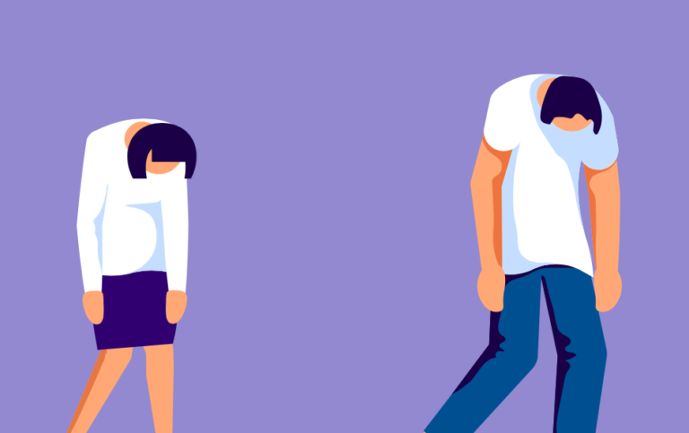 Ilustración de dos personas con cansancio y fatiga persistente relacionada con anemia y falta de energía